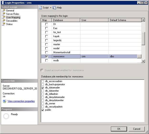 How to configure permissions for SQL clients? DBConvert